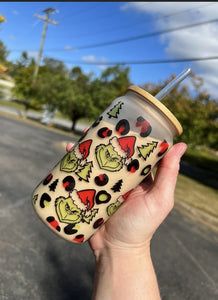 Grinch Christmas Leopard Glass Can Cup